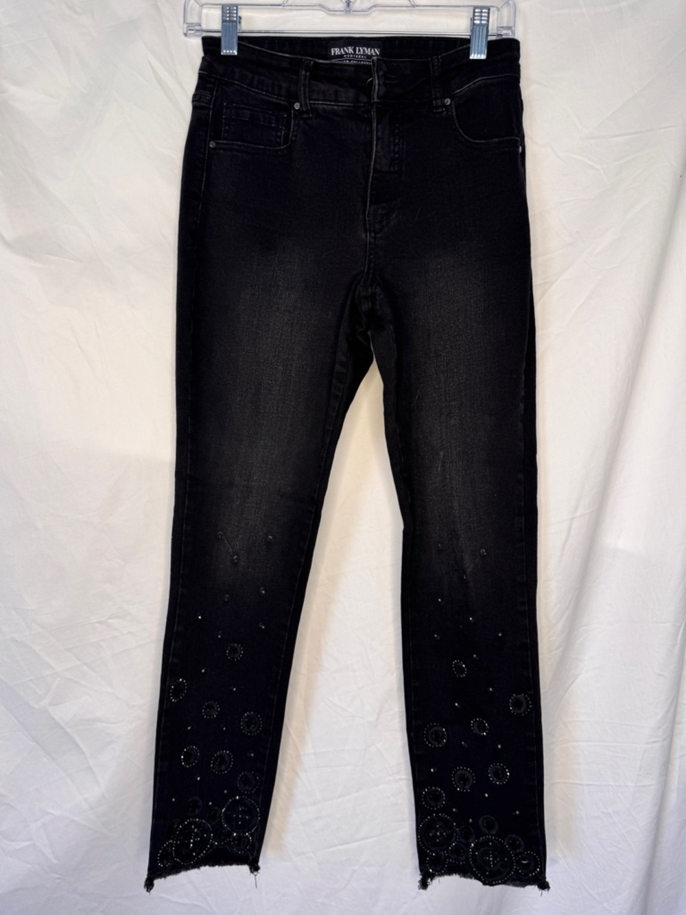 Frank Lyman Design Black Skinny Jeans with Hem Rhinestone Circles